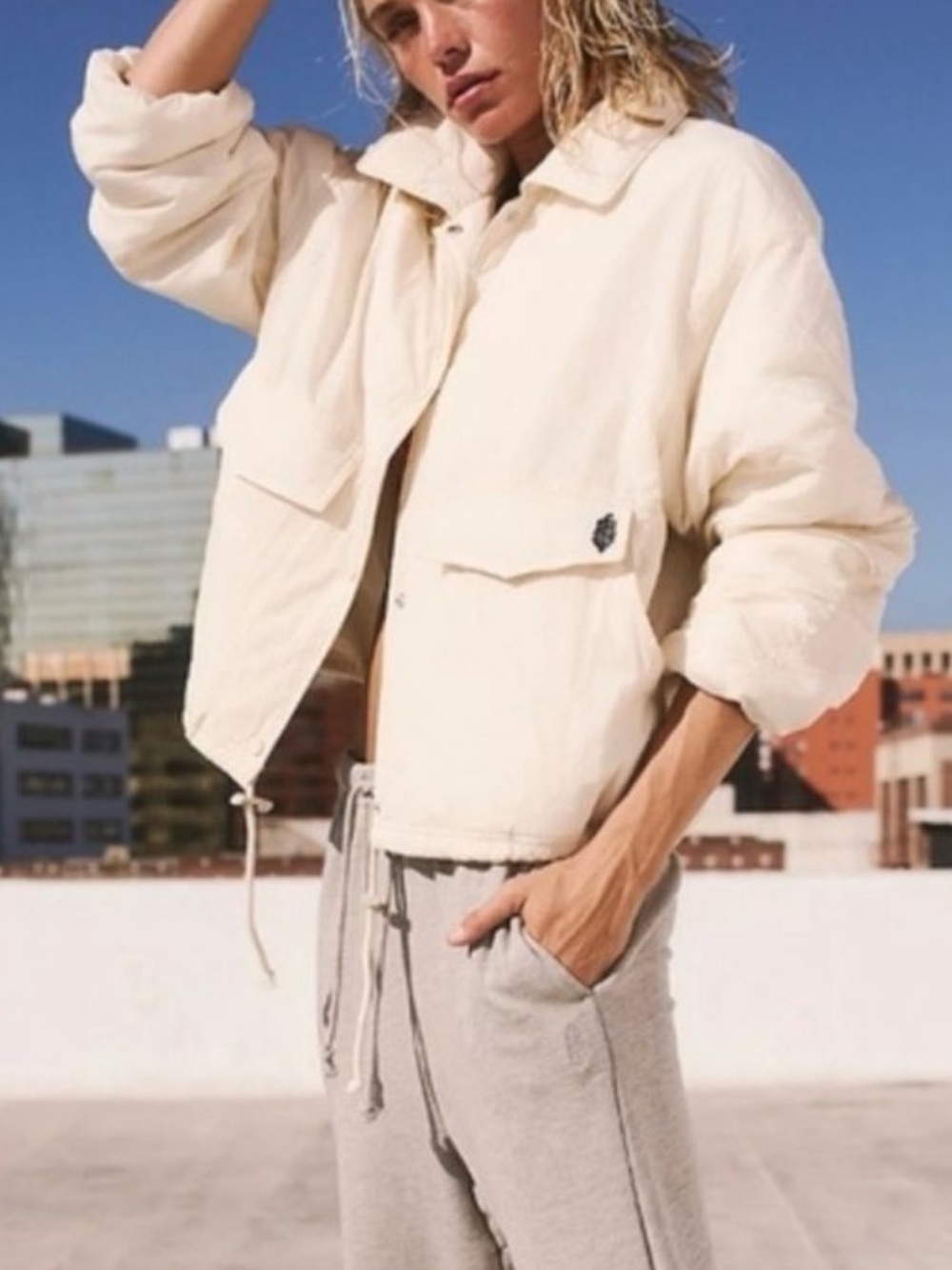 Free People Cream Off The Bleachers Coaches -layering-light weight Jacket